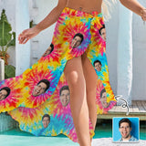 Custom Face Rainbow Colors Women's Long Cover Up Skirt With Slit Swimsuit Beach Wrap