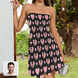 Custom Face Pink Heart Women's Tube Top Pleated Party Dress