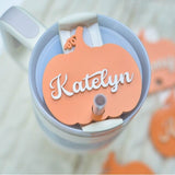 Personalized Stanley Tumbler Name Tag Custom Name Pumpkin Cup Plate Lid Topper for 20/30/40 OZ