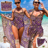 Custom Face Scales Strap Personalized One-piece Retro Bikini Swimsuit & Beach Wrap Set Custom One Piece Bathing Suits