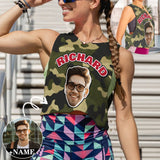 Custom Face&Name Camouflage Tank Top Personalized Women's Sleeveless Crop Sports Top