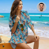 Custom Face Pineapple Chiffon Shirt Dress Thin Cover Up Personalized Women's V-Neck Bikini Beach Tunic Top