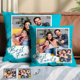Custom Photos Best Family Blue Background Throw Pillow Case with Insert Personalized Photo Natural Flax Soft Breathable Throw Pillows