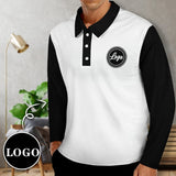Custom Logo Long Sleeve Polo Shirt Black and White Men's Sports Polo Shirt