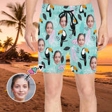Personalized Swim Trunks with Customized Face Parrot Leaves Men's Quick Dry Swim Shorts
