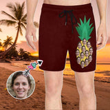 Swim Trunks with Face on Them Custom Black Funny Pineapple Men's Quick Dry Swim Shorts