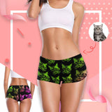 Personalized Face Women's Underwear Custom Green Cat Women's Boyshort Panties for Ladies