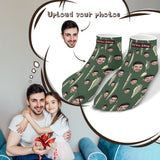Father's Day-Custom Photo Green Socks Low Cut Ankle Socks Dad Loves Fishing