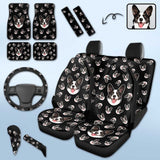 Custom Face Black Car Accessories Set Car Seat Covers Set of 4 Steering Wheel Cover Car Floor Mats Car Shift Knob Cover&Hand Brake Cover Seat Belt Pads