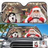 Custom Photo Santa Claus with Dog Personalized Funny Car Front Windshield Sun Shade Offers Ultimate Protection for Car Interior