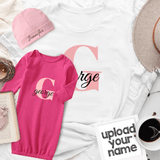 Personalized Name Baby Sleeper Gown Sleep Bag Custom Initial&Name Baby Outfit Pajama&Mom T-shirt