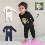 #For 6M-2T-Custom Face Sunflower Baby Long Sleeve Rompers 100% Organic Cotton Jumpsuit One-piece Coverall and Layette Set