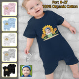 #For 0-2T-Custom Face Sunflower Baby Short Sleeve Rompers 100% Organic Cotton Jumpsuit One-piece Coverall and Layette Set