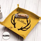 Custom Name Antlers Various Color Storage Tray PU leather Tray For Best Dad Father's Day Gift