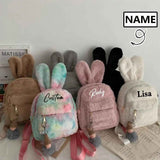 Personalized Name Cute Kawaii Plush Bunny Backpack Faux Fur Mini Backpack Rabbit Ear Women Travel Shoulder Bags Plush Backpack