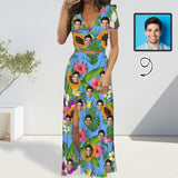 Custom Face Fruits Print Beach Outfits Dress Personalized Women's V-neck Split Maxi Dresses Skirt Set