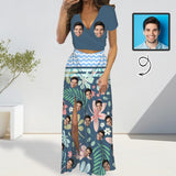 Custom Face Tropical Flowers Beach Outfits Dress Personalized Women's V-neck Split Maxi Dresses Skirt Set