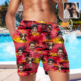 Custom Family Face Red Beach Men's Casual Beach Shorts with Drawstring