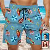 Custom Girlfriend Face Happy Pool Men's Casual Quick-drying Beach Shorts