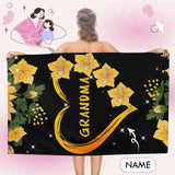 Custom Multi-Name Yellow Flower  Beach Towel Quick Dry Absorbent Cotton Lightweight Thin Bathroom Bath Pool Swim Towels Sand Free Towel Beach Accessories Essentials Mother's Day Gift