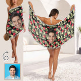 Custom Face Flowers Beach Wraps Chiffon Sarong Bikini Swimsuit Cover Ups Skirt Tassels