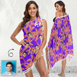 Custom Face Radiant Purple Beach Wraps Chiffon Sarong Bikini Swimsuit Cover Ups Skirt Tassels