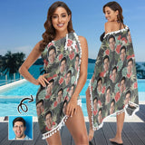 Custom Face Tropical Flowers Beach Wraps Chiffon Sarong Bikini Swimsuit Cover Ups Skirt Tassels