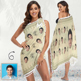 Custom Face Yellow Coconut Tree Beach Wraps Chiffon Sarong Bikini Swimsuit Cover Ups Skirt Tassels