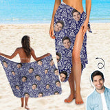 Custom Face Bohemia Blue Long Sarongs Beach Wrap Personalized Bikini Cover Up