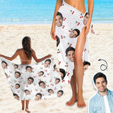 Custom Face Cherry White Long Sarongs Beach Wrap Personalized Bikini Cover Up