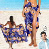 Custom Face Orange Flowers Long Sarongs Beach Wrap Personalized Bikini Cover Up
