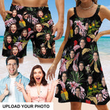 Custom Face Leaf&Birds Black Couple Swim Shorts&Dress Men's Swim Trunks Women's Beach Sling Skirt