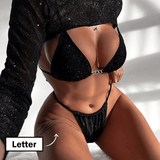 DIY Crystal Letters Black Bikini Custom Name 3 Piece Bikini Set Beach Body Jewelry(Custom 1-10 Letters)