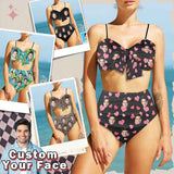 Custom Face Love Heart High Waist Bikini Personalized Chest Bow Two-piece Bikini Swimsuit Set