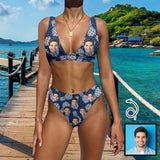 Custom Face Pineapple Back Buckle Bikini Personalized Deep V Neck Triangle Bikini Beach Pool Outfits