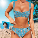 Custom Face Blue Color Snowflake Bikini Personalized Women's Wide Shoulder Straps High Waist Bikini Set