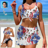 Custom Face American Style Bikini Set Personalized Drawstring Chest Strap Bikini Skirt
