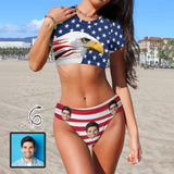 Custom Face Eagle Short Sleeve Crew Neck Bikini Personalized Women's Two Piece Swimsuit Beach Outfits