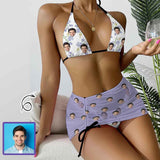 Custom Face Floral Bikini Set For Women 3-Pieces Summer Swimsuit