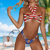 Custom Face USA Flag Style Sexy 2-piece Tube Top Halter Bikini Set