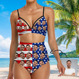 Custom Face USA Flag Style Triangle Bikini Personalized Two-piece Swimsuit