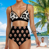Custom Face White and Black Triangle Bikini Personalized Two-piece Swimsuit