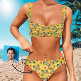 Custom Face Yellow Color Strawberry Bikini Personalized Women's Wide Shoulder Straps High Waist Bikini Set