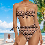 Custom Seamless Face Strapless Bow Top High Waist Bikini Bottom 2-Piece Set Bathing Suit