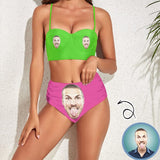 Custom Face Attractive Color Contrast High Waist Bikini Personalized Two-piece Swimsuit