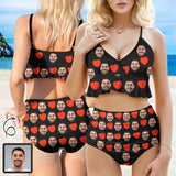 Custom Face Love Heart V Neck Flounce High Waisted Bikini Personalized Bathing Suit Women's Two Piece Ruffle Hem Bikini Swimsuit Summer Beach Pool Outfits