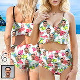 Custom Face Watermelon V Neck Flounce High Waisted Bikini Personalized Bathing Suit Women's Two Piece Ruffle Hem Bikini Swimsuit Summer Beach Pool Outfits