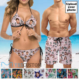 Custom Face Summer Beach Couple Matching Swimsuit Women's Two-Piece Triangle Bikini Bathing Suit Men's Swim Shorts