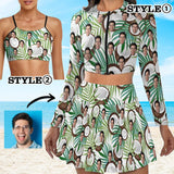 Custom Face Coconut Bikini Top&Bottom Women's Swim Skirt With Bottom Long Sleeve Zip Top
