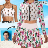 Custom Face Watermelon White Bikini Top&Bottom Women's Swim Skirt With Bottom Long Sleeve Zip Top